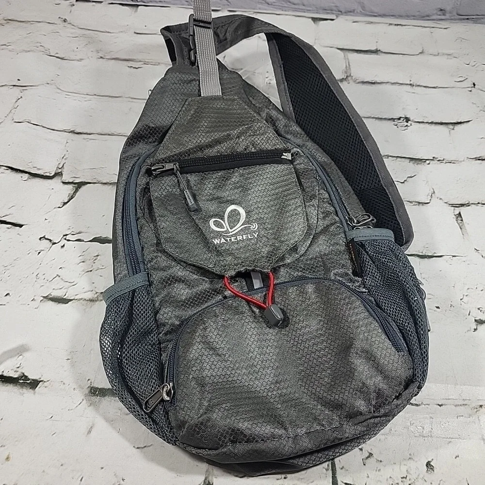 Waterfly Slight Crossbody Backpack Tote Bag Zippered‎ Pockets Gray Book Bag